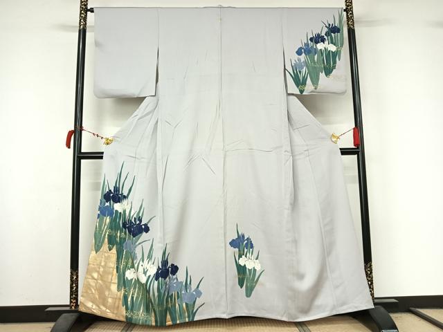 平和屋着物▽訪問着　単衣　燕子花　金彩　正絹　逸品　AABL9016jh