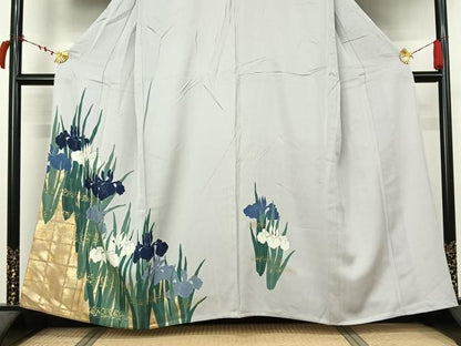 平和屋着物▽訪問着　単衣　燕子花　金彩　正絹　逸品　AABL9016jh