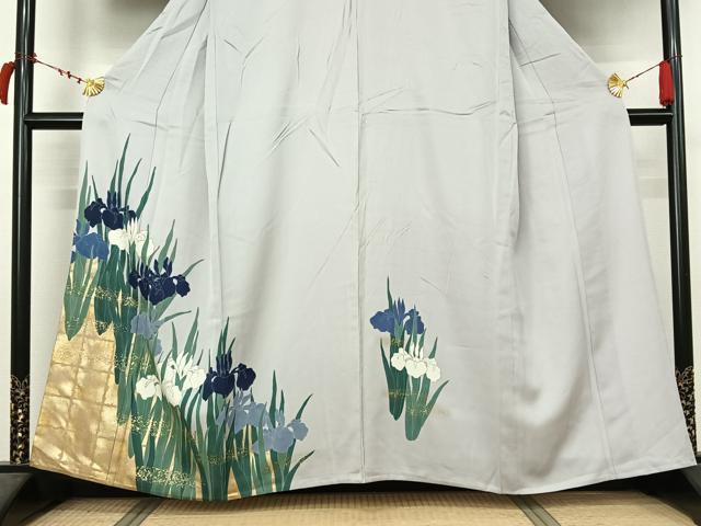平和屋着物▽訪問着　単衣　燕子花　金彩　正絹　逸品　AABL9016jh