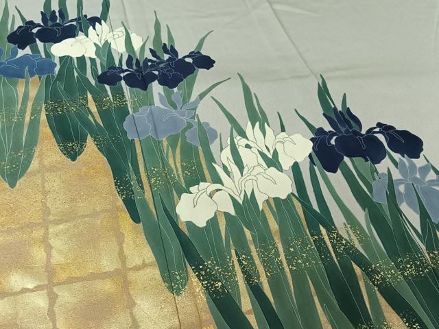 平和屋着物▽訪問着　単衣　燕子花　金彩　正絹　逸品　AABL9016jh