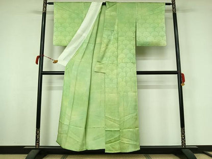 平和屋着物▽上質な小紋　単衣　菊　暈し染め　正絹　逸品　AABL9017jh