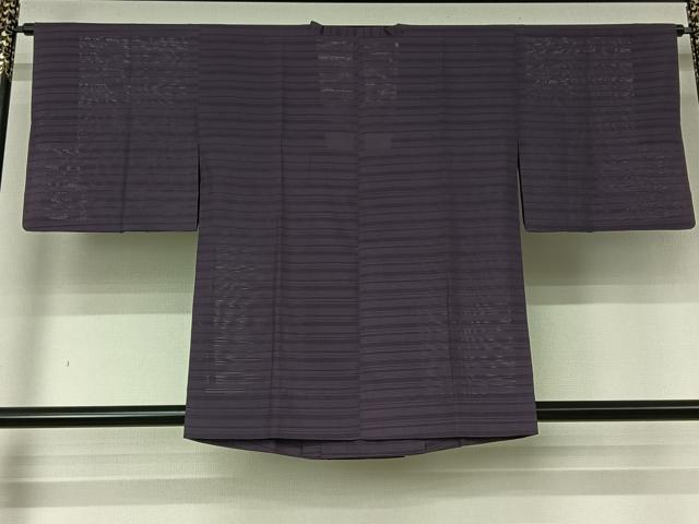 平和屋着物▽道行コート　スリーシーズン　春夏秋　塵除け　横段文　紫苑色　正絹　逸品　AABL9018jh