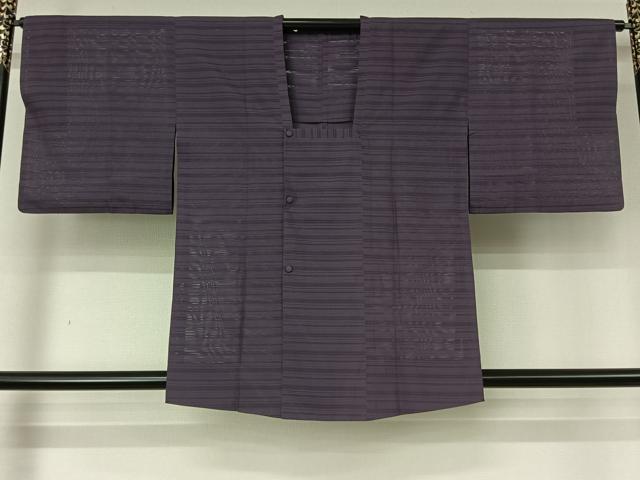 平和屋着物▽道行コート　スリーシーズン　春夏秋　塵除け　横段文　紫苑色　正絹　逸品　AABL9018jh