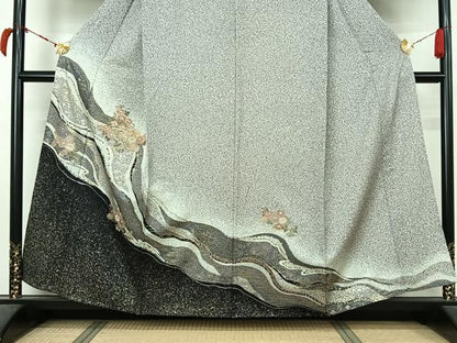平和屋着物▽中国三大刺繍　スワトウ刺繍　汕頭刺繍　訪問着　単衣　地紙花文　金銀彩　正絹　逸品　AABL9022jh