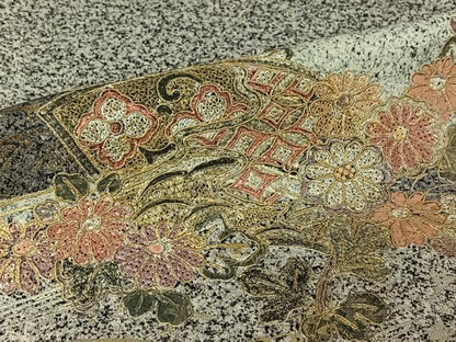 平和屋着物▽中国三大刺繍　スワトウ刺繍　汕頭刺繍　訪問着　単衣　地紙花文　金銀彩　正絹　逸品　AABL9022jh