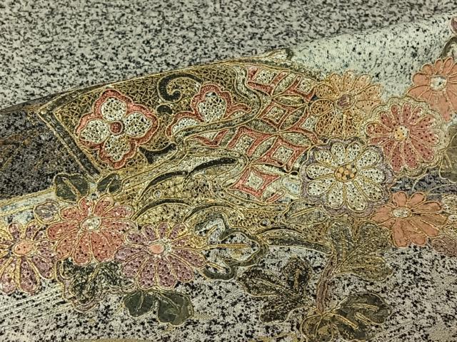 平和屋着物▽中国三大刺繍　スワトウ刺繍　汕頭刺繍　訪問着　単衣　地紙花文　金銀彩　正絹　逸品　AABL9022jh