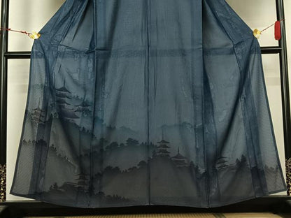 平和屋着物▽訪問着　無双　紗袷　紗×絽　風景文　金彩　さが美扱い　正絹　逸品　AABL9023jh