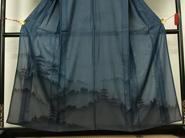 平和屋着物▽訪問着　無双　紗袷　紗×絽　風景文　金彩　さが美扱い　正絹　逸品　AABL9023jh