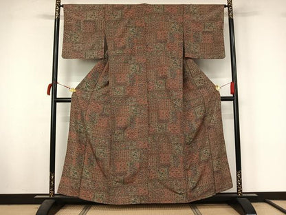 平和屋着物▽小紋　単衣　更紗花文　洗える着物　AABL9026jh