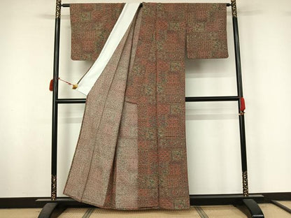 平和屋着物▽小紋　単衣　更紗花文　洗える着物　AABL9026jh