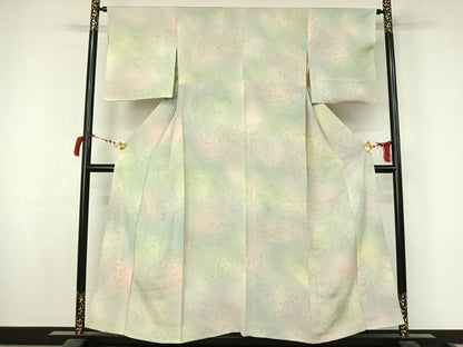 平和屋着物▽上質な小紋　単衣　地紋起こし　草葉文　暈し染め　正絹　逸品　AABL9030jh