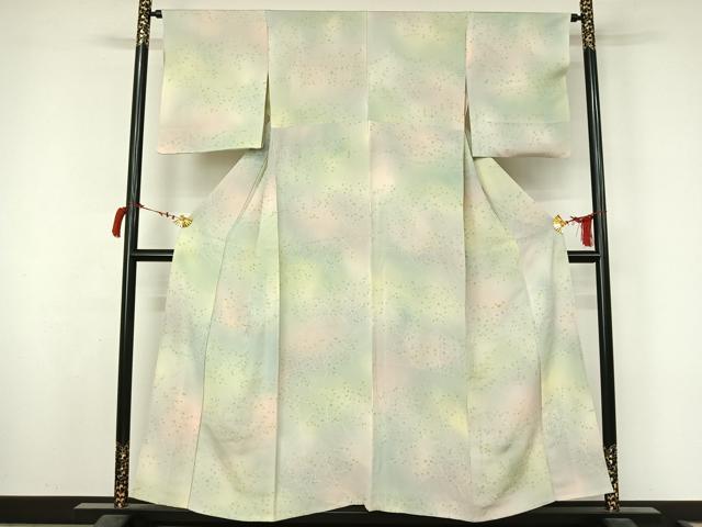 平和屋着物▽上質な小紋　単衣　地紋起こし　草葉文　暈し染め　正絹　逸品　AABL9030jh