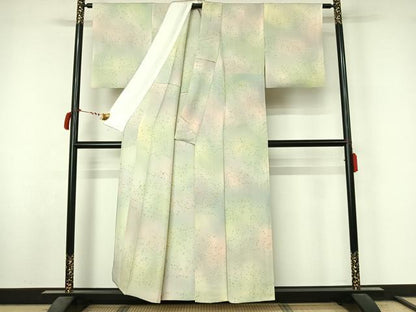 平和屋着物▽上質な小紋　単衣　地紋起こし　草葉文　暈し染め　正絹　逸品　AABL9030jh