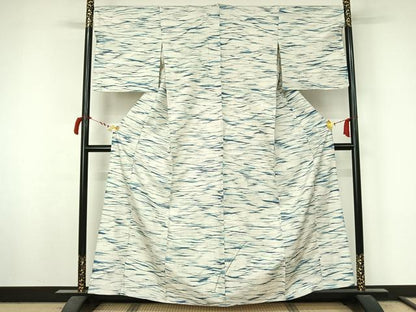 平和屋着物▽上質な小紋　単衣　紬地　横段文　正絹　逸品　AABL9031jh
