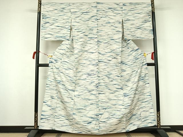 平和屋着物▽上質な小紋　単衣　紬地　横段文　正絹　逸品　AABL9031jh