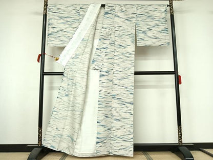 平和屋着物▽上質な小紋　単衣　紬地　横段文　正絹　逸品　AABL9031jh