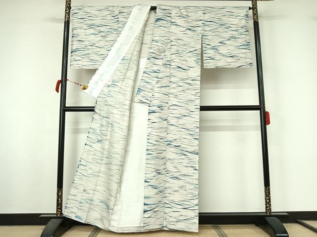 平和屋着物▽上質な小紋　単衣　紬地　横段文　正絹　逸品　AABL9031jh
