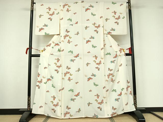 平和屋着物▽上質な小紋　単衣　手描き　舞蝶文　金彩　正絹　逸品　AABL9035jh