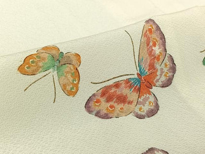 平和屋着物▽上質な小紋　単衣　手描き　舞蝶文　金彩　正絹　逸品　AABL9035jh