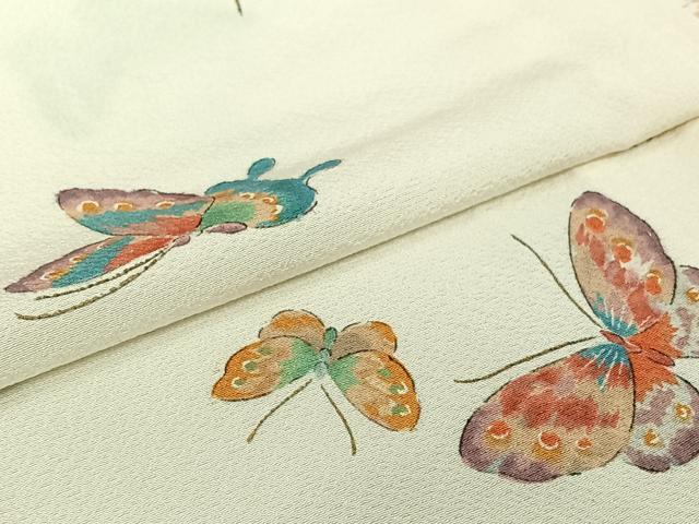 平和屋着物▽上質な小紋　単衣　手描き　舞蝶文　金彩　正絹　逸品　AABL9035jh