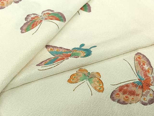 平和屋着物▽上質な小紋　単衣　手描き　舞蝶文　金彩　正絹　逸品　AABL9035jh