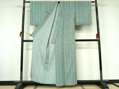 平和屋着物▽上質な小紋　単衣　唐草文　正絹　逸品　AABL9042jh