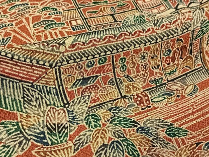 平和屋着物▽上質な小紋　単衣　型染め　人物風景文　鬼しぼ縮緬　正絹　逸品　AABL9049jh
