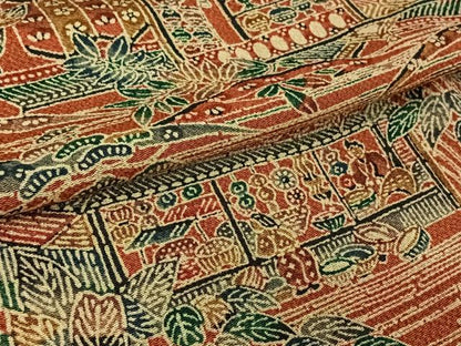 平和屋着物▽上質な小紋　単衣　型染め　人物風景文　鬼しぼ縮緬　正絹　逸品　AABL9049jh