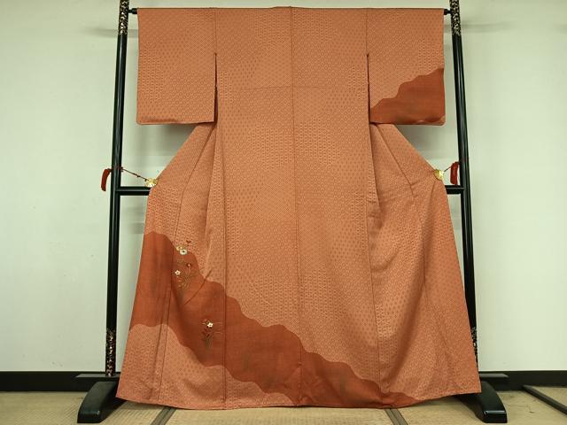 平和屋着物▽訪問着　単衣　刺繍　草花文　正絹　逸品　AABL9055jh