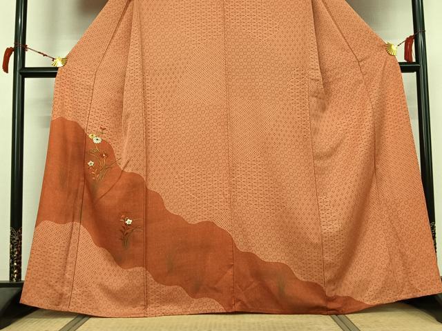 平和屋着物▽訪問着　単衣　刺繍　草花文　正絹　逸品　AABL9055jh