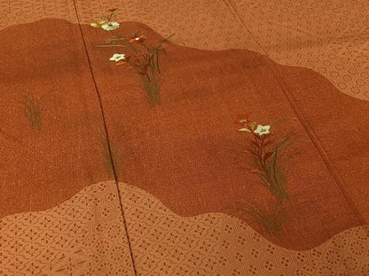 平和屋着物▽訪問着　単衣　刺繍　草花文　正絹　逸品　AABL9055jh