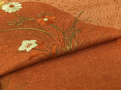 平和屋着物▽訪問着　単衣　刺繍　草花文　正絹　逸品　AABL9055jh