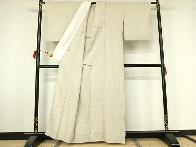平和屋着物▽小紋　単衣　象牙色　綿麻　AABL9056jh