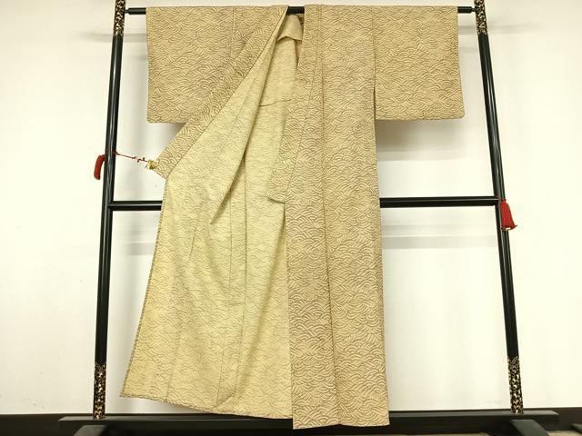 平和屋着物▽小紋　単衣　立波文　洗える着物　AABL9061jh