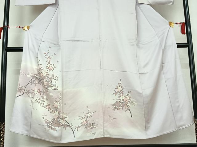 平和屋着物▽訪問着　単衣　友禅　風景花文　暈し染め　阪急百貨店扱い　正絹　逸品　AABL9065jh