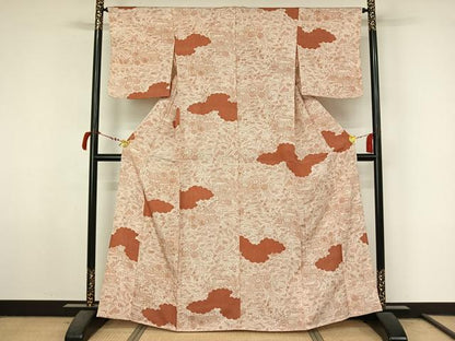 平和屋着物▽上質な小紋　単衣　風景松竹梅文　正絹　逸品　AABL9066jh