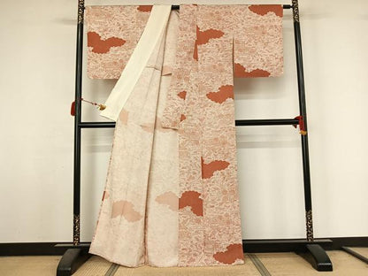 平和屋着物▽上質な小紋　単衣　風景松竹梅文　正絹　逸品　AABL9066jh