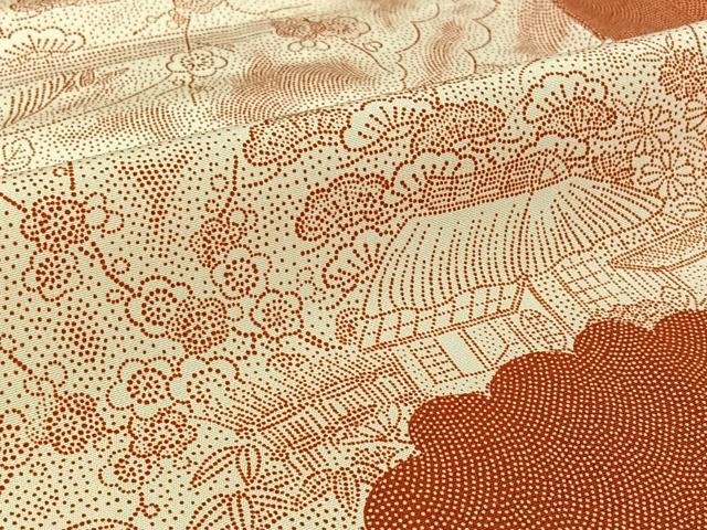 平和屋着物▽上質な小紋　単衣　風景松竹梅文　正絹　逸品　AABL9066jh