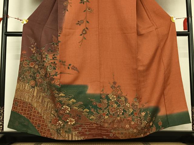 平和屋着物▽訪問着　単衣　草花文　正絹　逸品　AABL9070jh