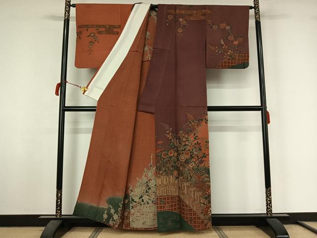 平和屋着物▽訪問着　単衣　草花文　正絹　逸品　AABL9070jh