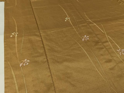 平和屋着物▽染色作家　草野一騎　小紋　単衣　紬地　ろうけつ染め　草花文　金彩　正絹　逸品　AABL9071jh