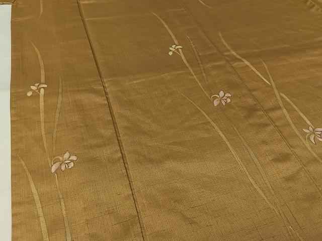 平和屋着物▽染色作家　草野一騎　小紋　単衣　紬地　ろうけつ染め　草花文　金彩　正絹　逸品　AABL9071jh