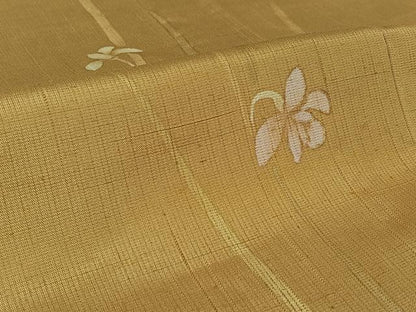 平和屋着物▽染色作家　草野一騎　小紋　単衣　紬地　ろうけつ染め　草花文　金彩　正絹　逸品　AABL9071jh