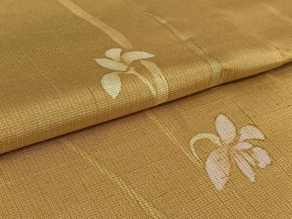 平和屋着物▽染色作家　草野一騎　小紋　単衣　紬地　ろうけつ染め　草花文　金彩　正絹　逸品　AABL9071jh
