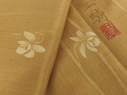 平和屋着物▽染色作家　草野一騎　小紋　単衣　紬地　ろうけつ染め　草花文　金彩　正絹　逸品　AABL9071jh