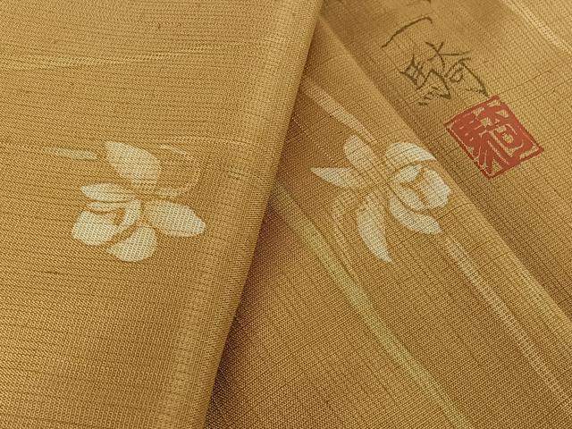 平和屋着物▽染色作家　草野一騎　小紋　単衣　紬地　ろうけつ染め　草花文　金彩　正絹　逸品　AABL9071jh