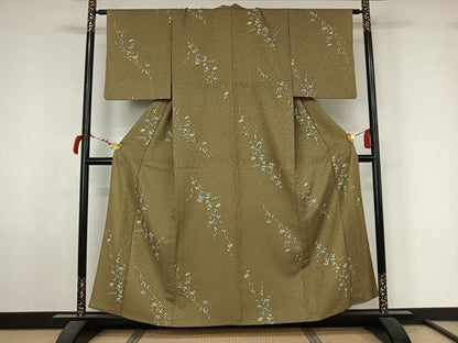 平和屋着物▽小紋　単衣　草花文　洗える着物　AABL9074jh