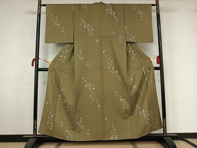 平和屋着物▽小紋　単衣　草花文　洗える着物　AABL9074jh