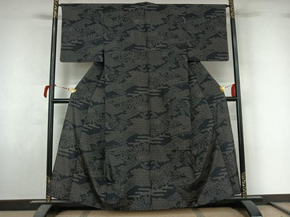 平和屋着物▽小紋　単衣　吉祥花文　黒地　さんび謹製　AABL9075jh