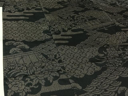 平和屋着物▽小紋　単衣　吉祥花文　黒地　さんび謹製　AABL9075jh